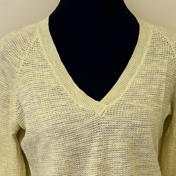 Eileen Fisher Organic Linen & Cotton Blend V-Neck Sweater, Light Yellow,Size XXS - Picture 6 of 11
